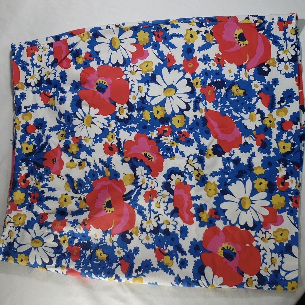 Boden Floral Pencil Skirt in White, Blue, Pink, Yellow